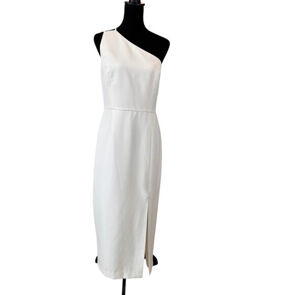 NEW WAYF Anthropologie The Lenore One Shoulder Column Slit Party Dress Size L - Picture 3 of 9